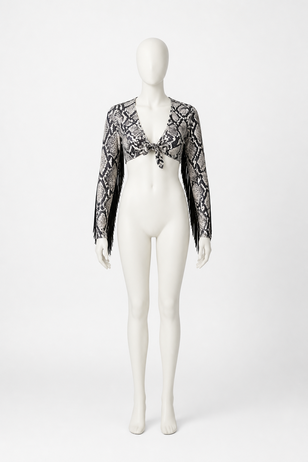 Cropped Jacket with Fringe and Snake Print side view