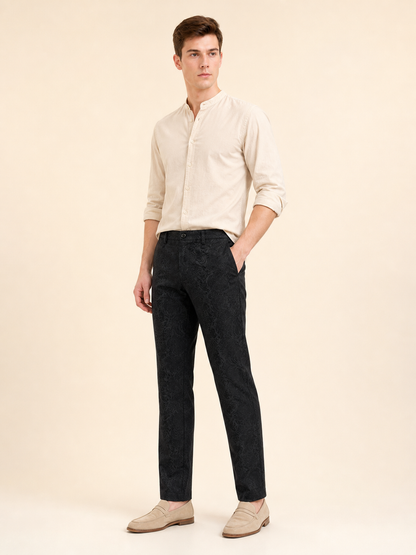 Men's Black Straight-Leg Jacquard Pants