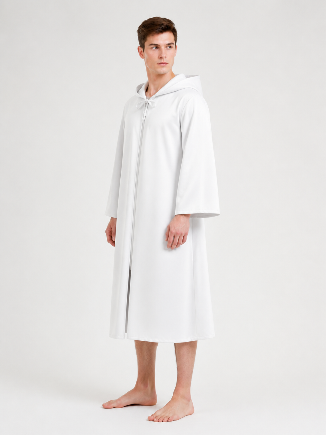 White Hooded Carnival Cloak for Halloween and Cosplay side view