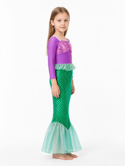 Children's Mermaid Costume with Sequins and a Green Tail side view