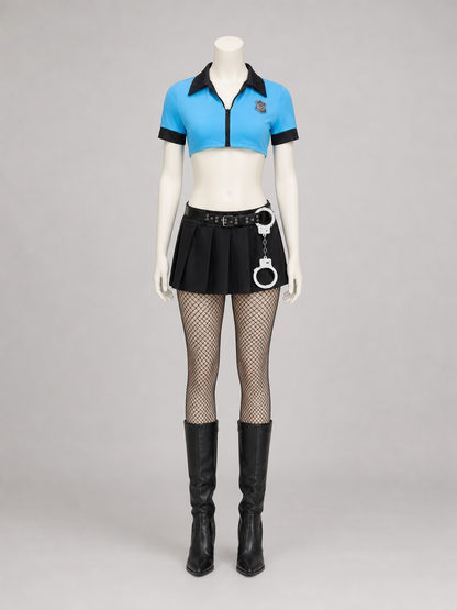 Police Costume for a Role-Play Look with Cap side view