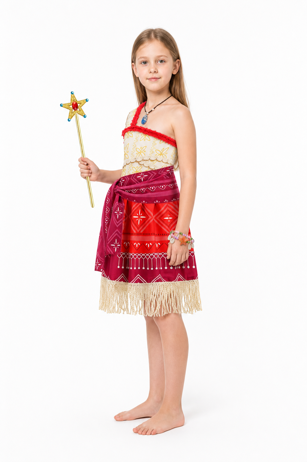 One-Shoulder Moana Costume for Children with Geometric Pattern side view