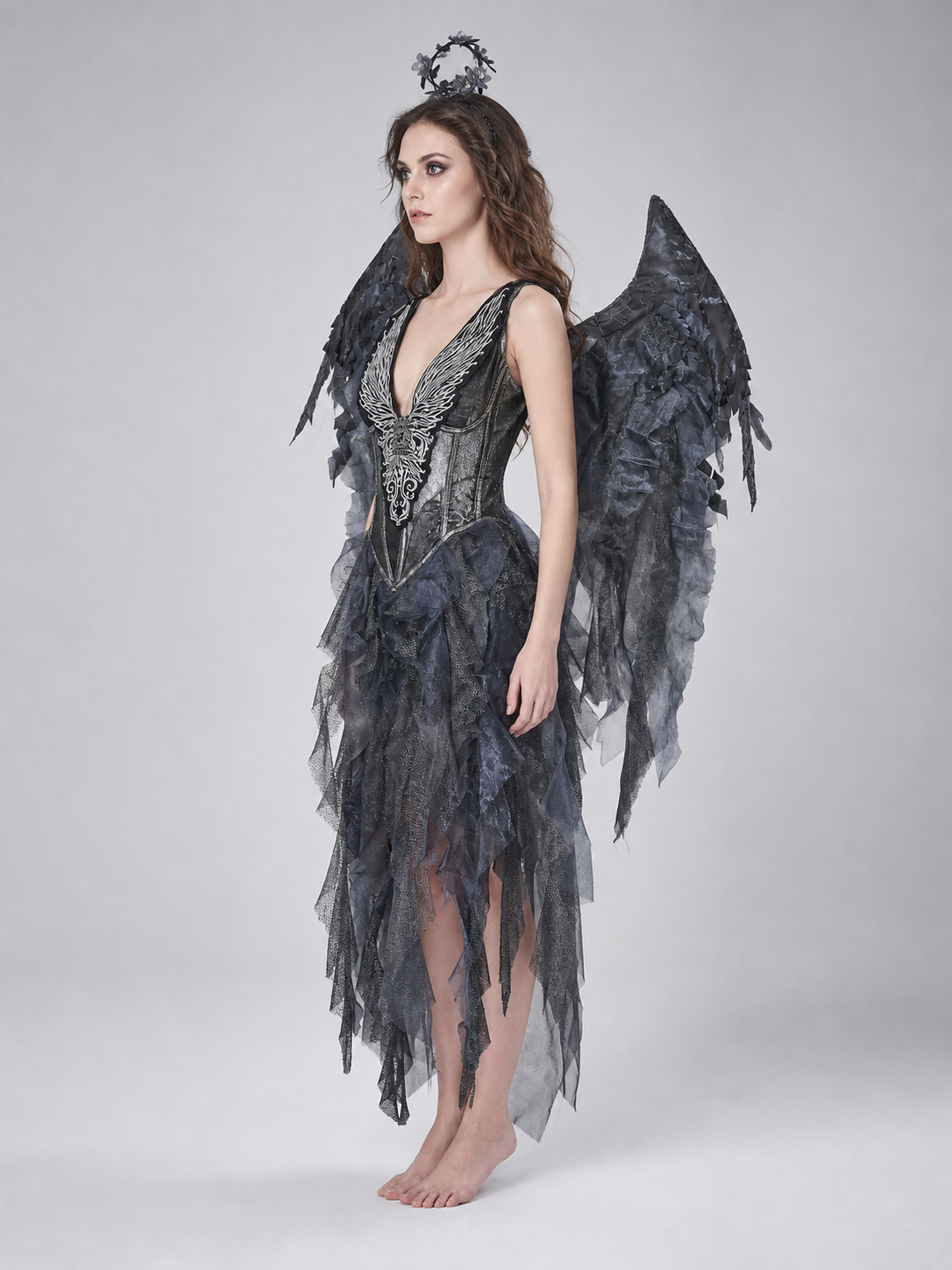 Gothic Angel Costume with Wings for Cosplay side view