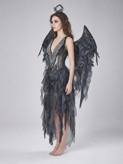 Gothic Angel Costume with Wings for Cosplay side view
