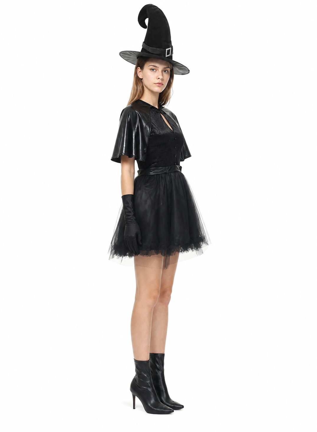 Black Full-Skirted Witch Dress Costume for Halloween side view
