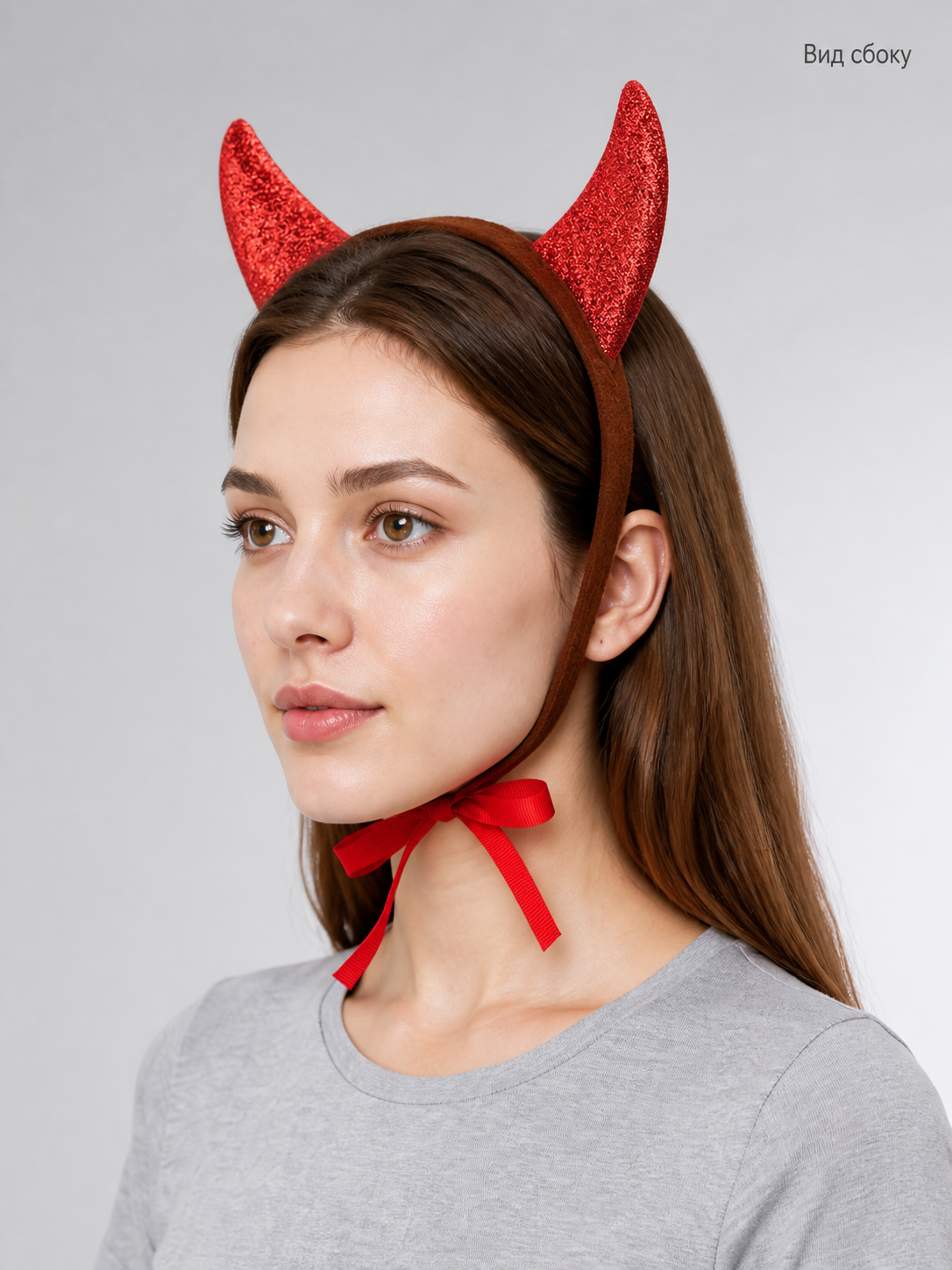 Halloween Carnival Headband with Red Devil Horns side view