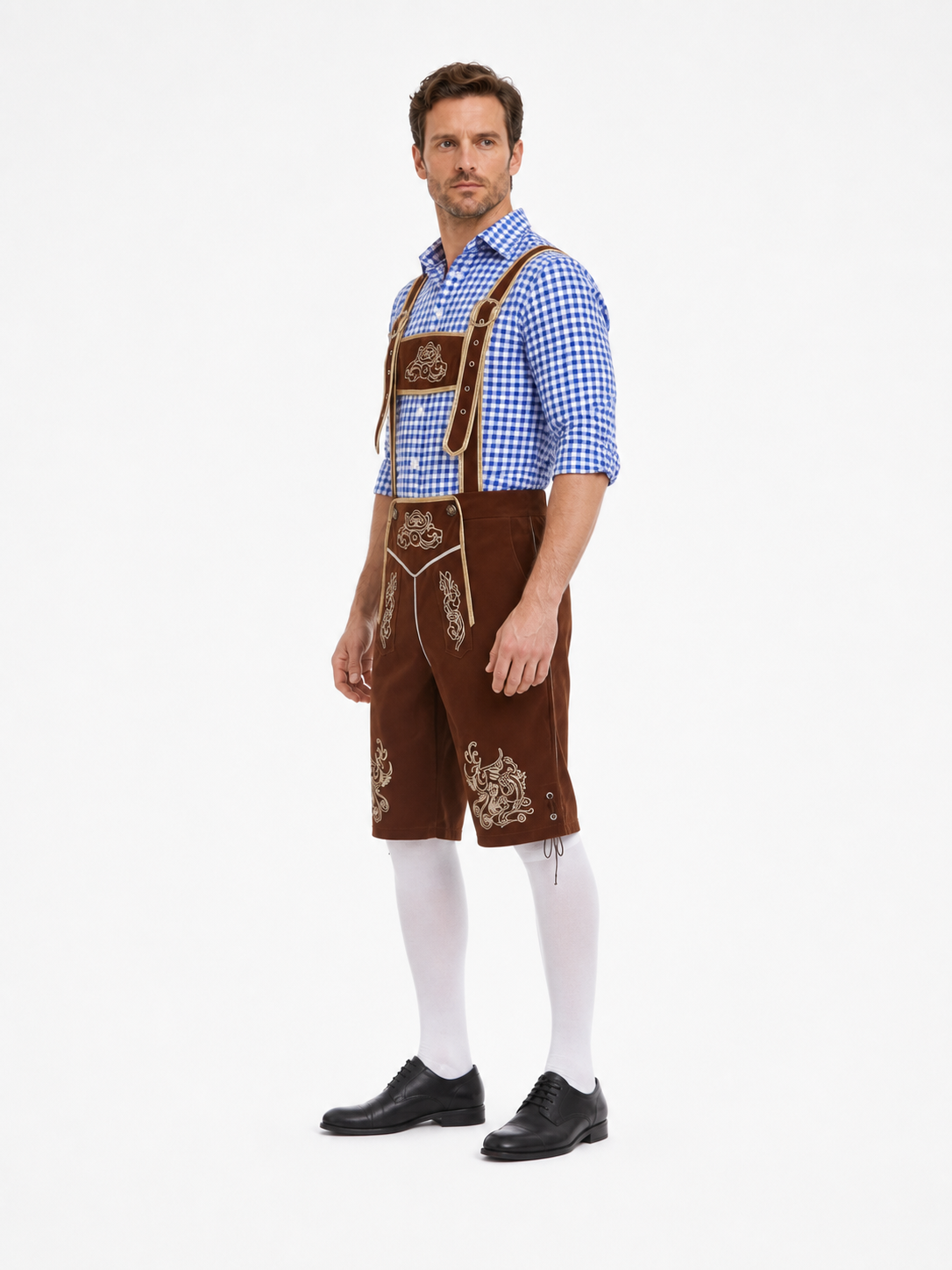 Bibbed suspender shorts with embroidery side view
