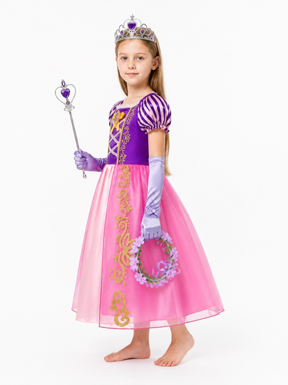 Rapunzel Princess Dress with Crown and Accessories side view
