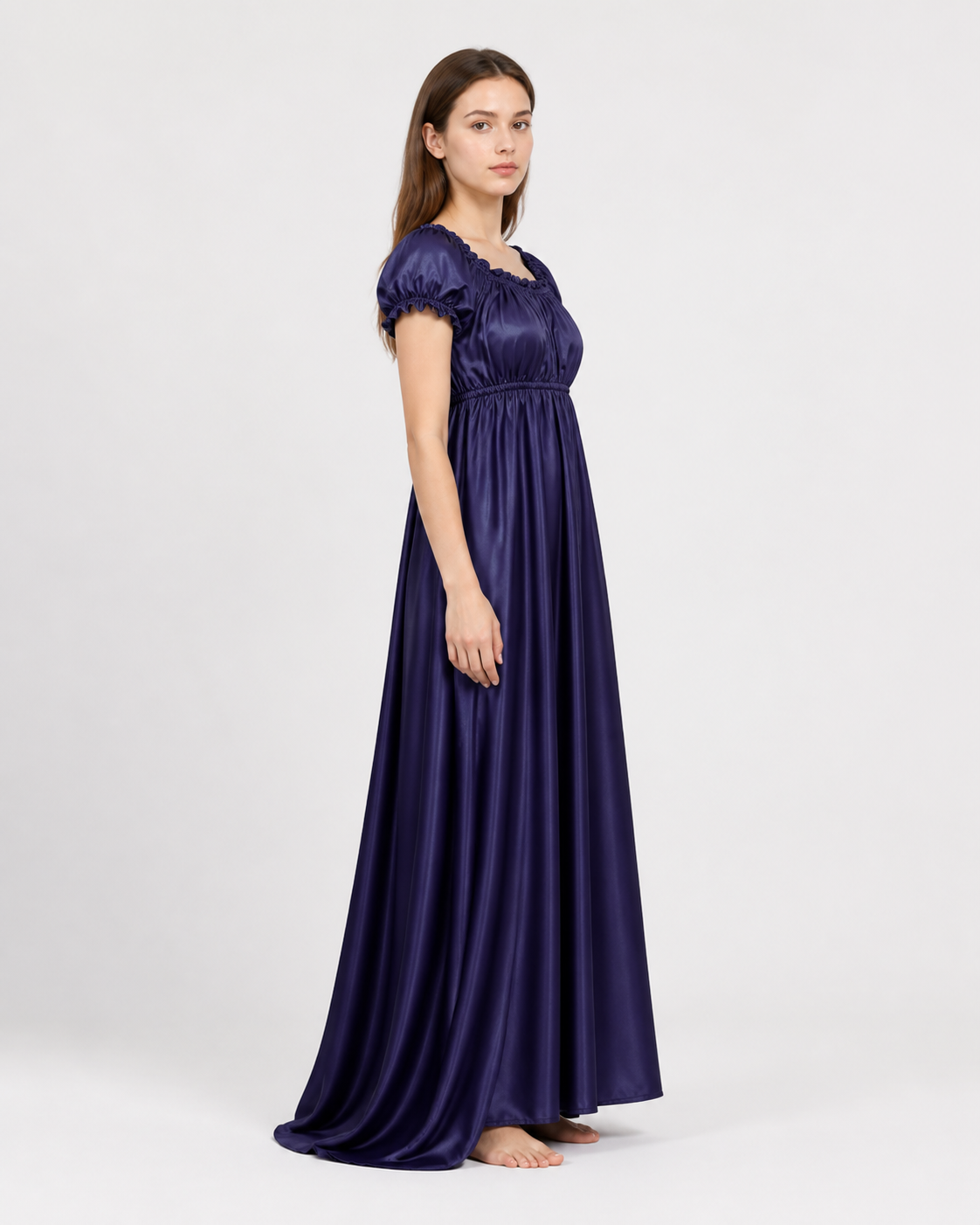 Long Dress with Puff Sleeves and Train side view