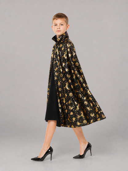 Black Carnival Cloak with a High Collar