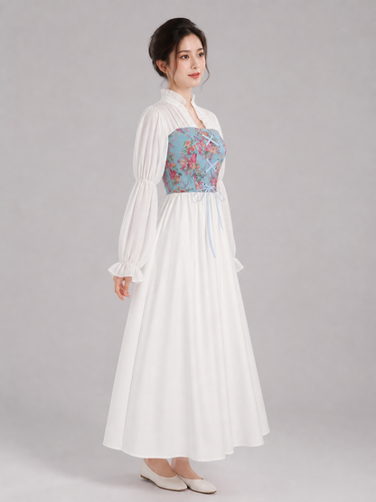 Retro Long-Sleeve Lace-Up Dress side view