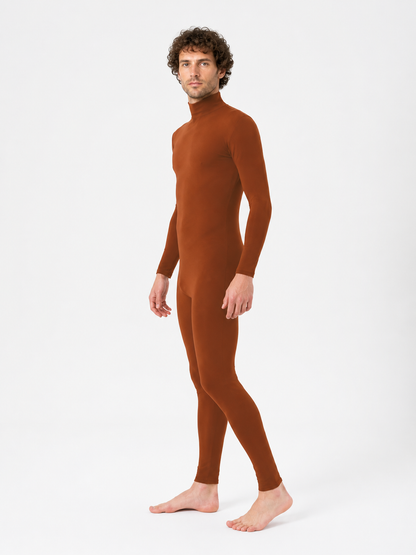 Brown Zentai Jumpsuit with Open Face