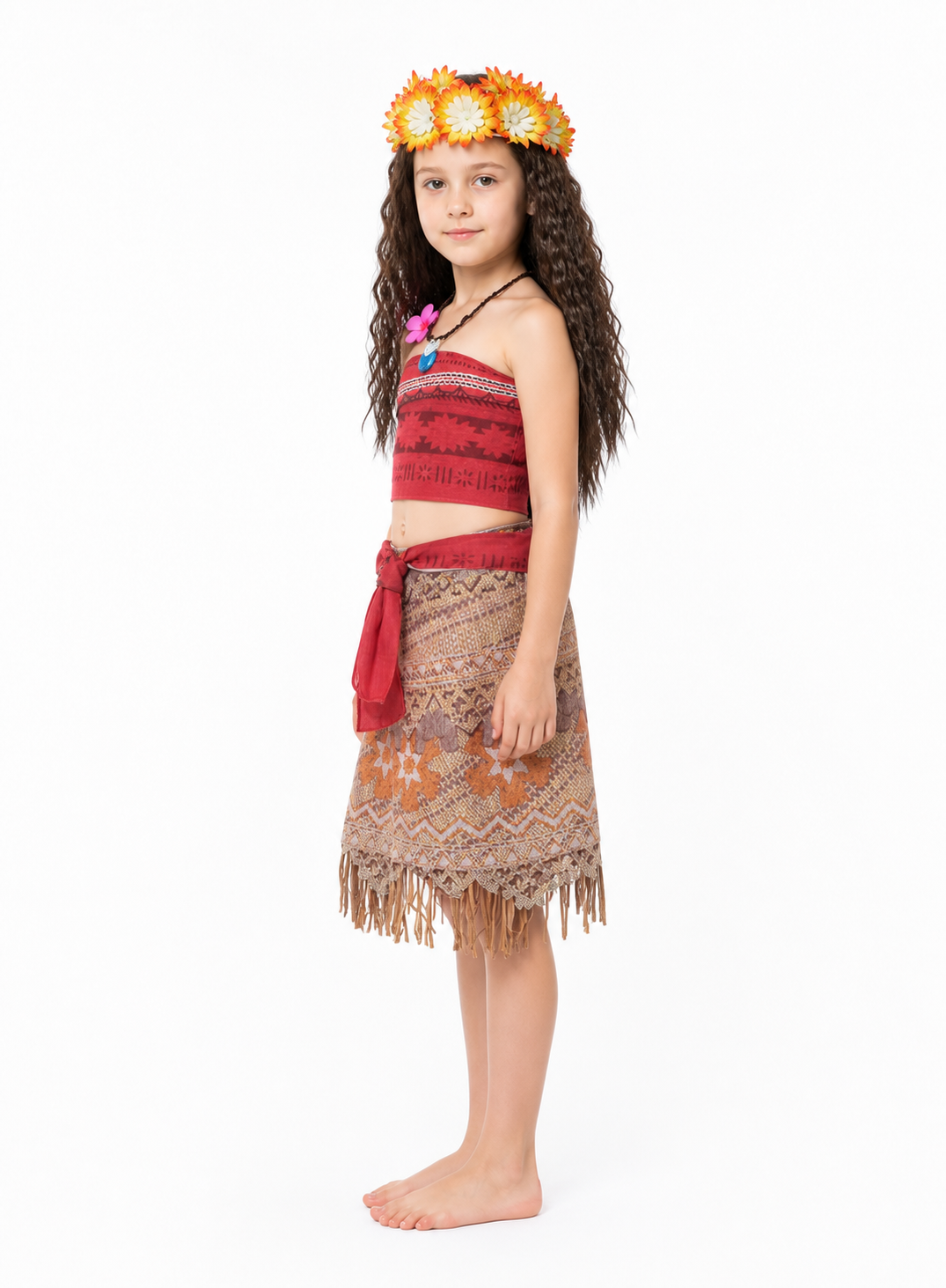 Moana Costume with Skirt and Wig side view