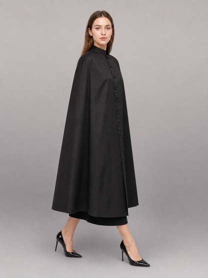 Long Black Robe with Collar and Buttons