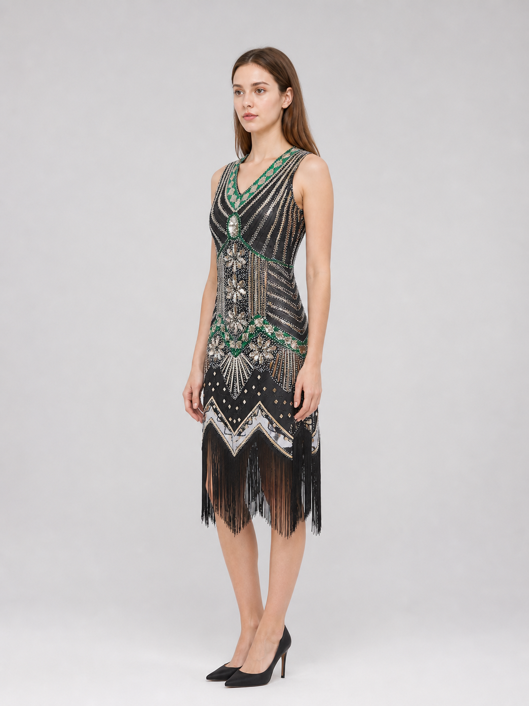Vintage Retro-Style Fringe and Sequin Dress