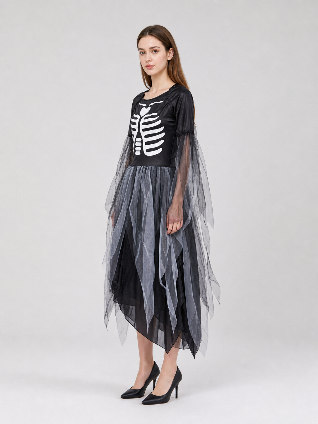 Skeleton costume dress with wings and headpiece