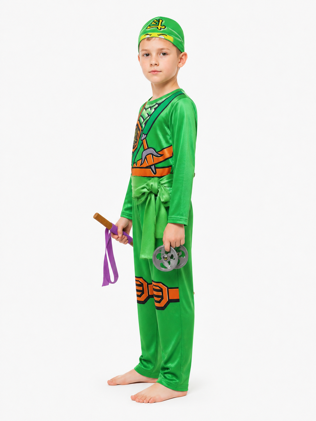 Ninja Costume Jumpsuit with Mask and Weapons side view