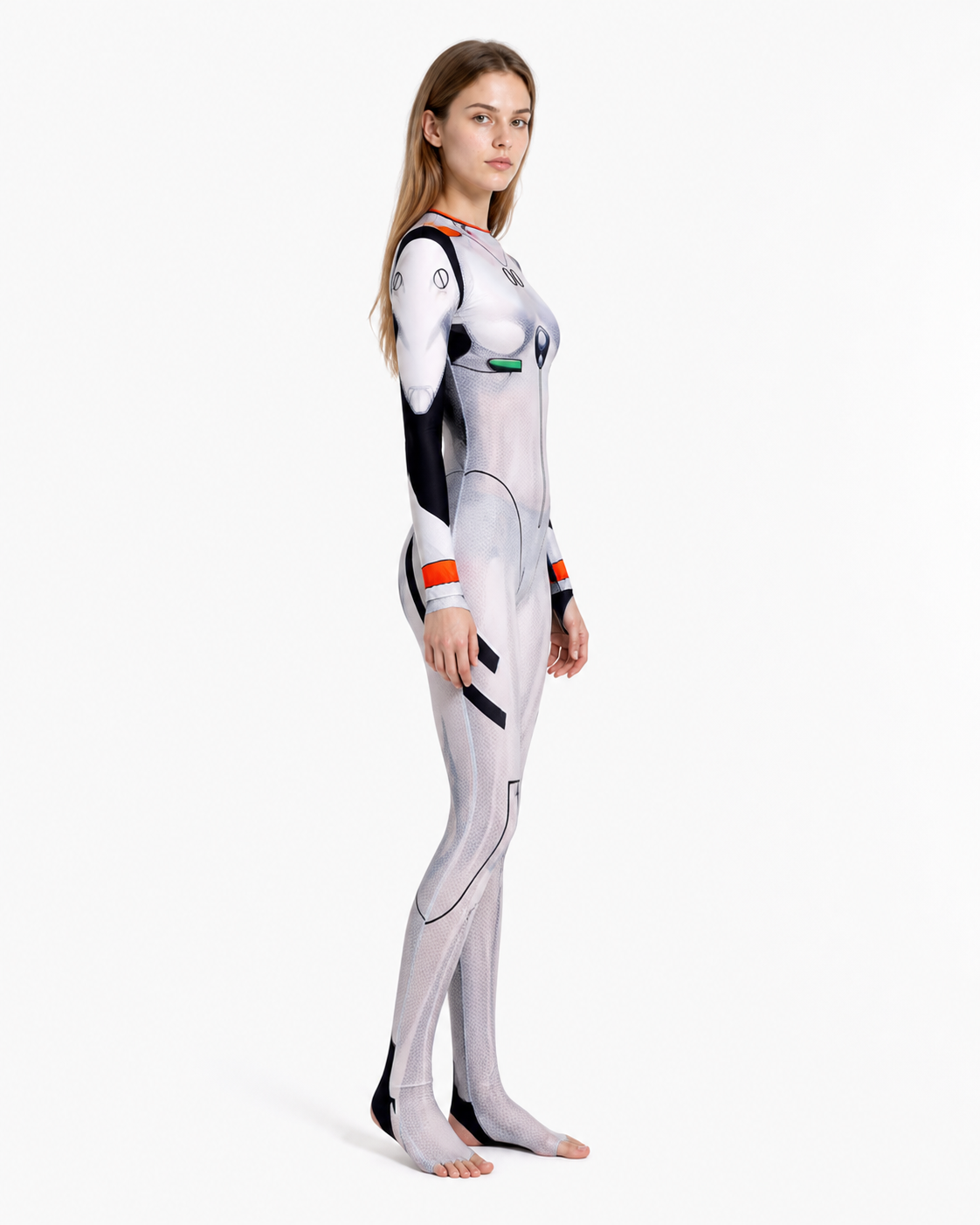 Futuristic Form-Fitting Jumpsuit with 00 Print side view