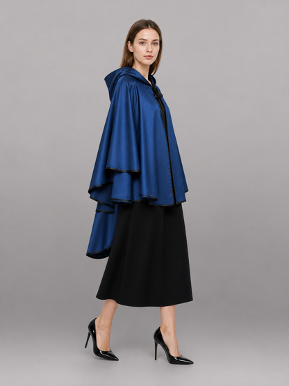 Long Blue Hooded Costume Cape