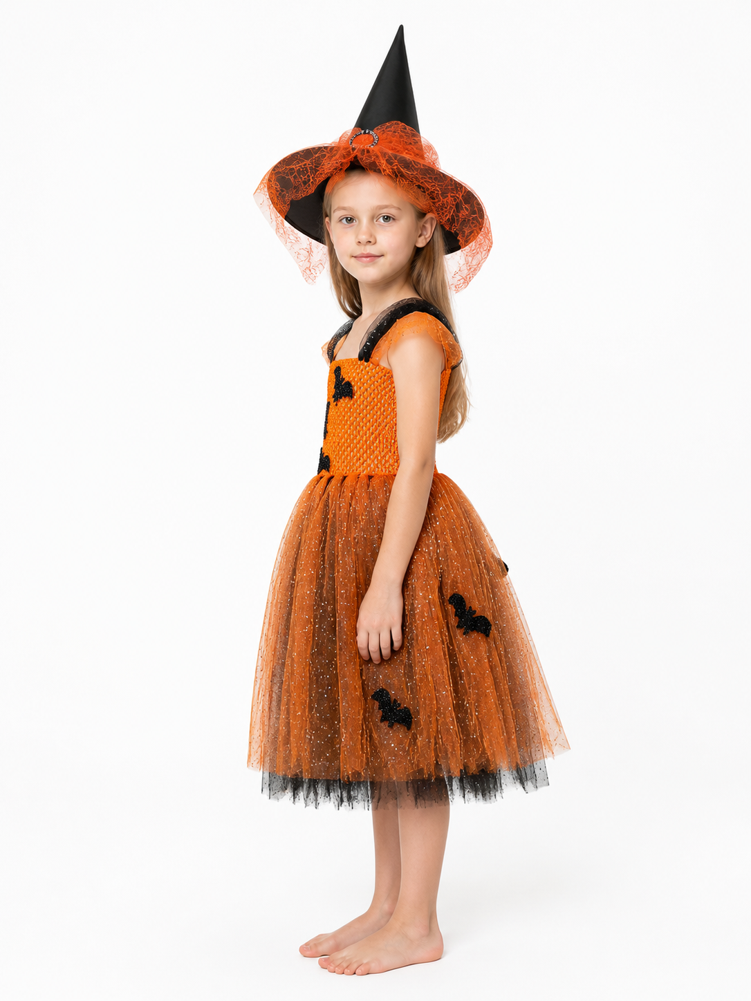 Halloween Witch Costume with Glitter and Spiderweb side view