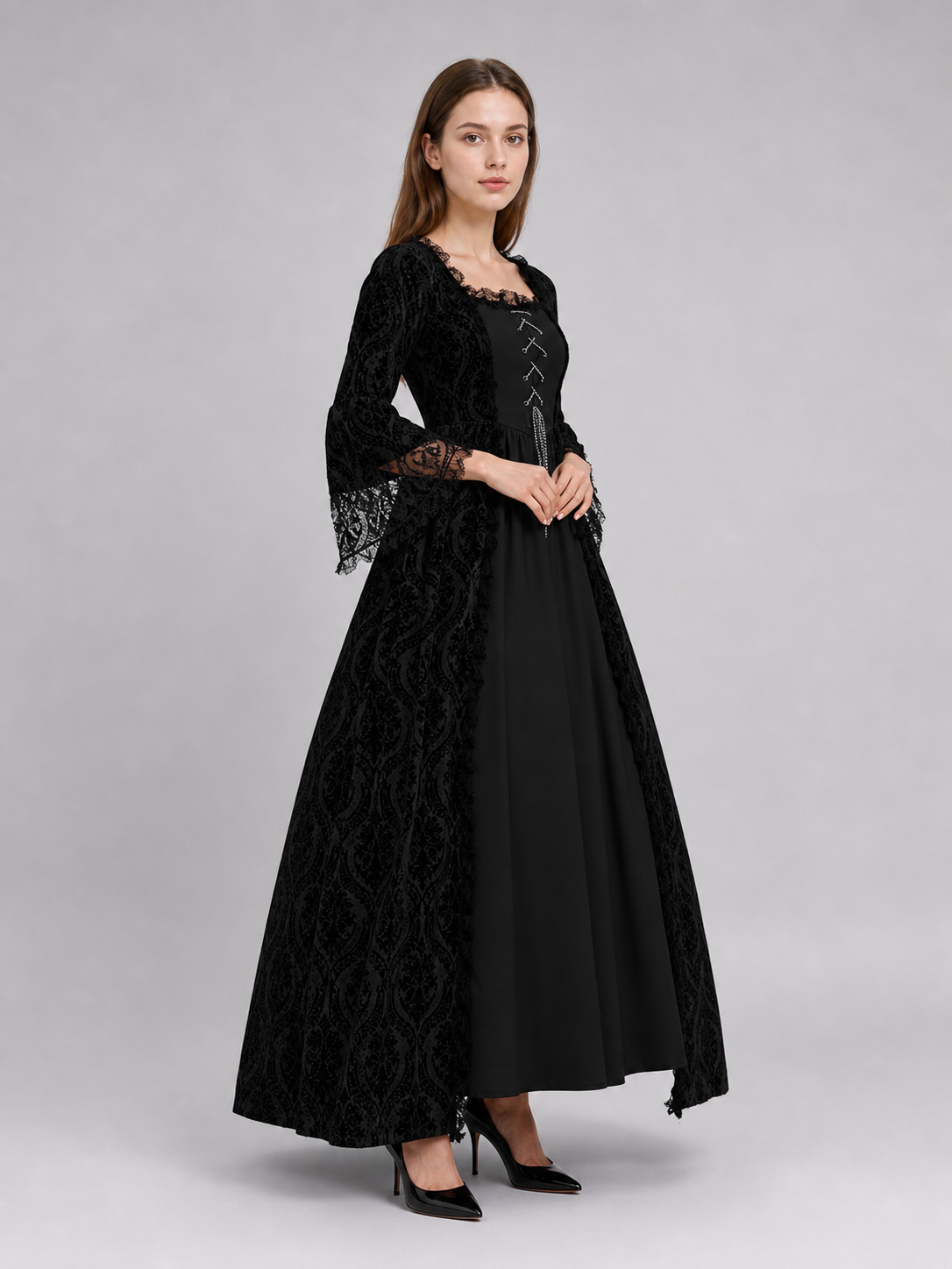Historical Gothic Floor-Length Lace Dress