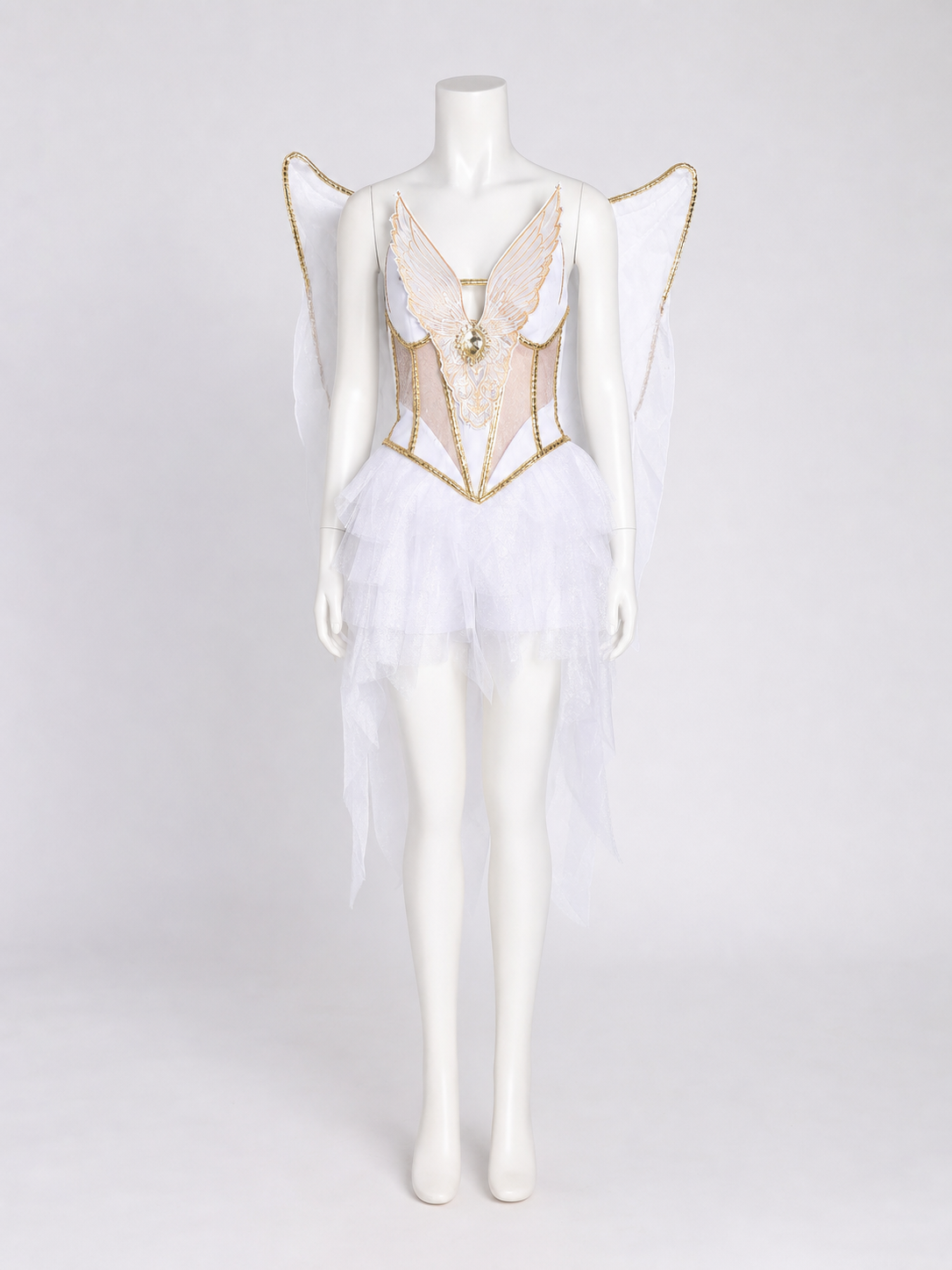 White-and-Gold Angel Costume with Wings and Halo