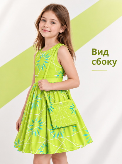 Girls' Festive Dress Yellow-Green with Bag