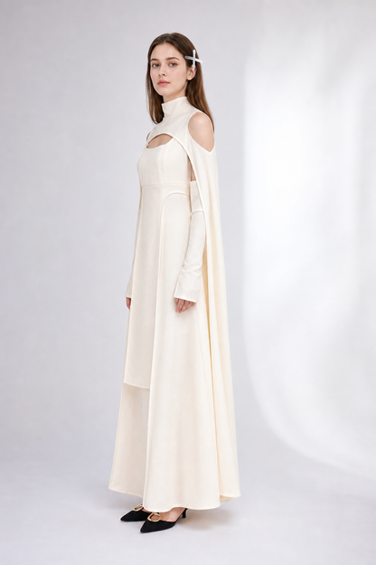 Long Cosplay Dress with Cape and Accessories side view