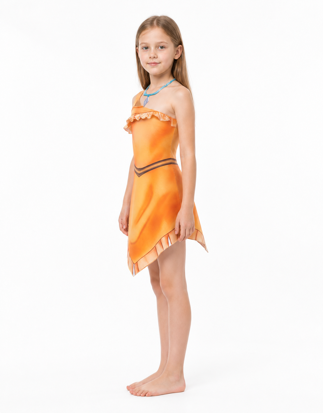 Pocahontas Costume with an Asymmetrical Hem side view
