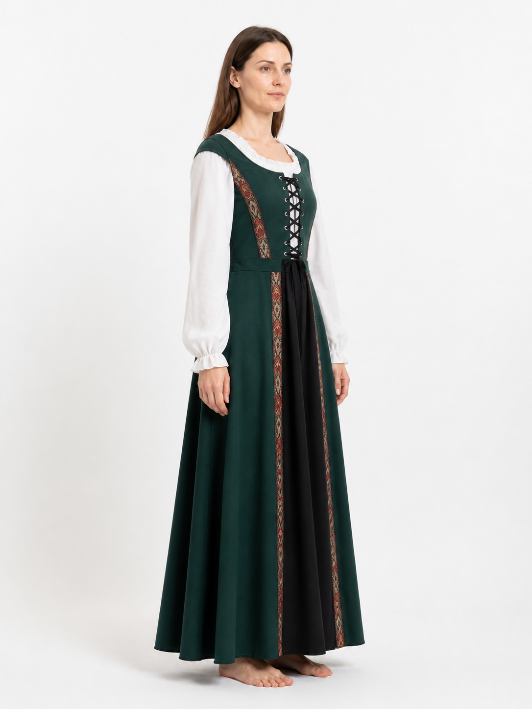 Gothic Lace-Up Dress with a Full Skirt for Cosplay side view