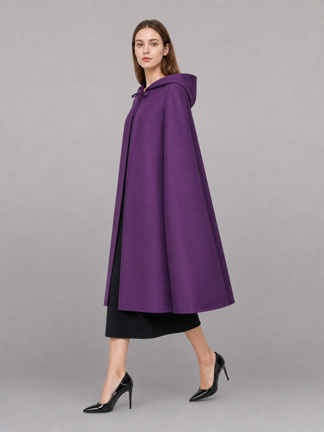 Purple hooded costume cloak with zipper