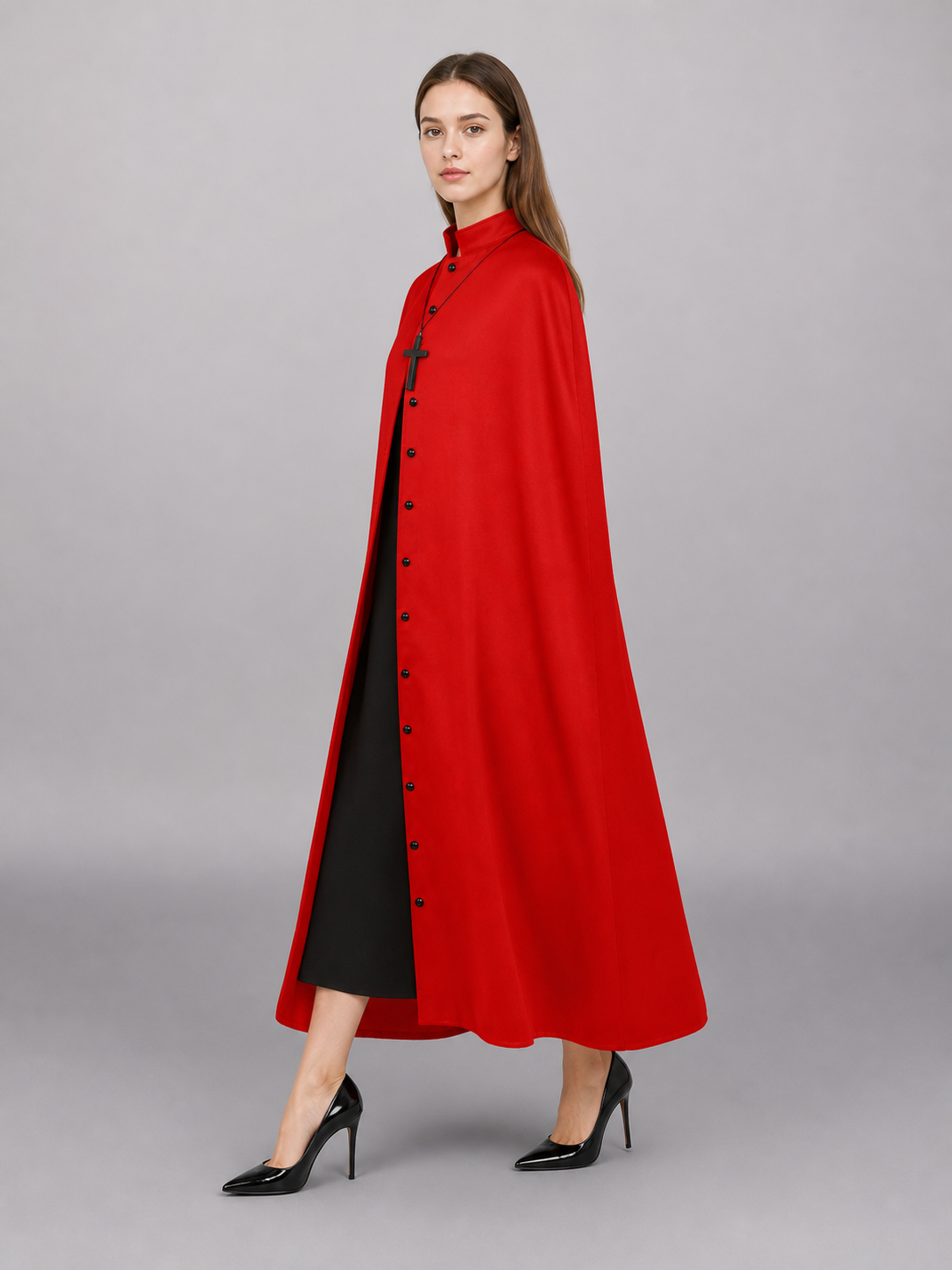 Red Long Carnival Cloak with Collar
