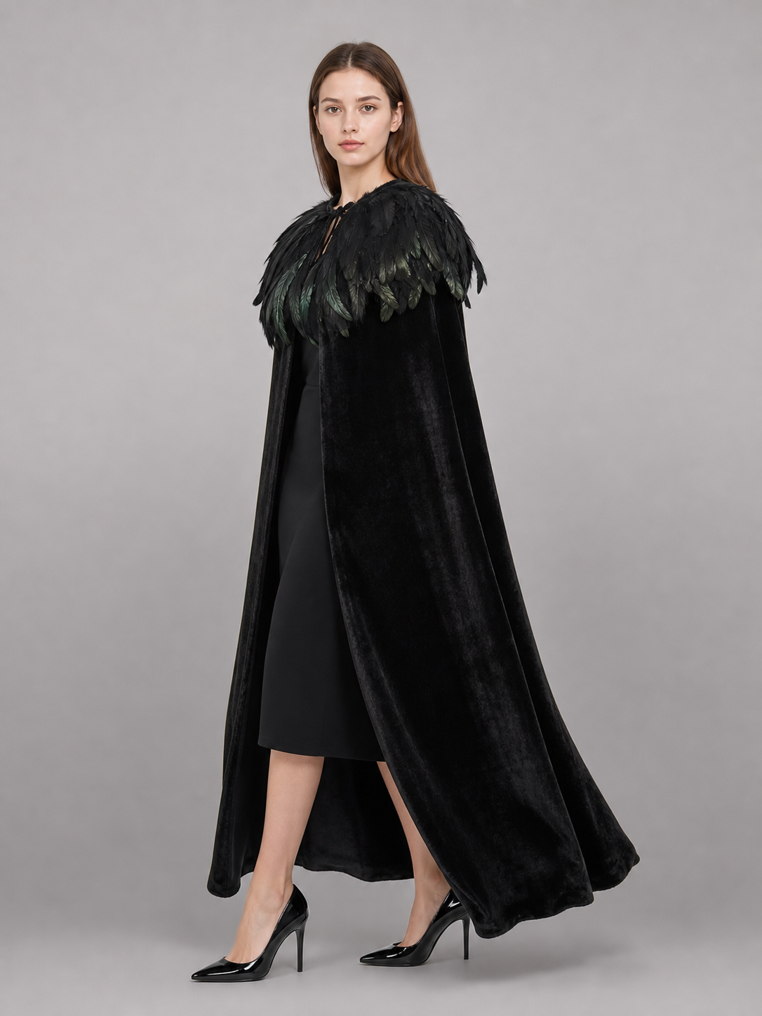 Black Velvet Feather Cape