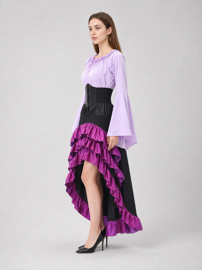 Asymmetrical Costume Dress with Ruffles and Corset Lacing
