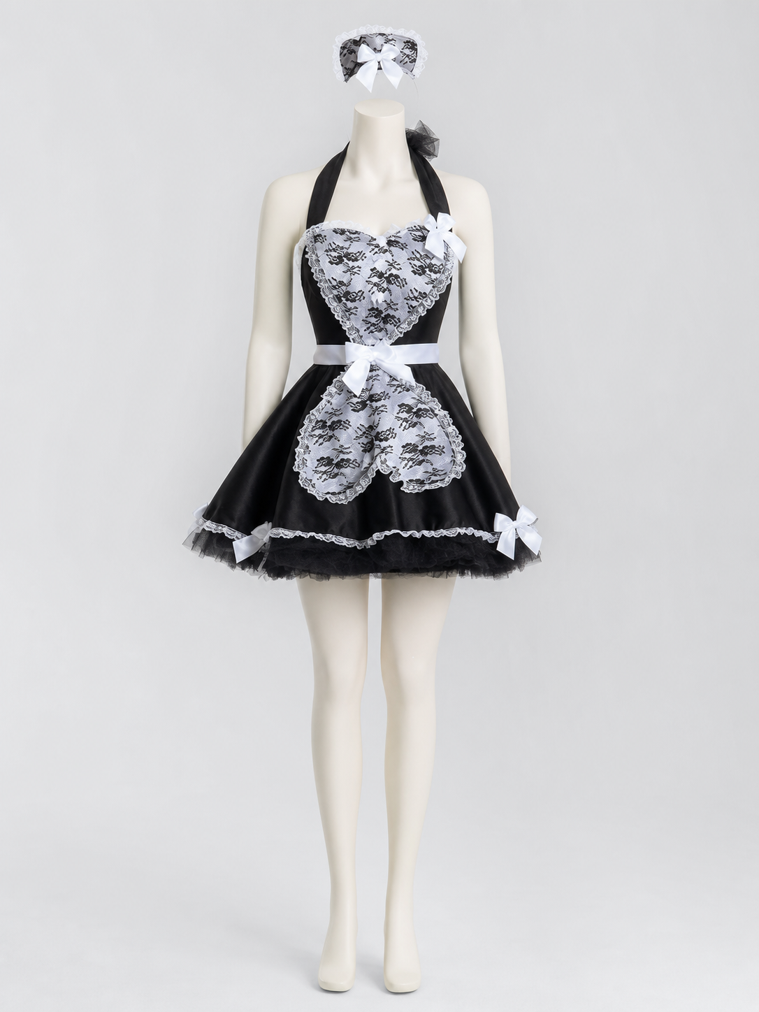 Cosplay Dress with Black-and-White Decor and Apron
