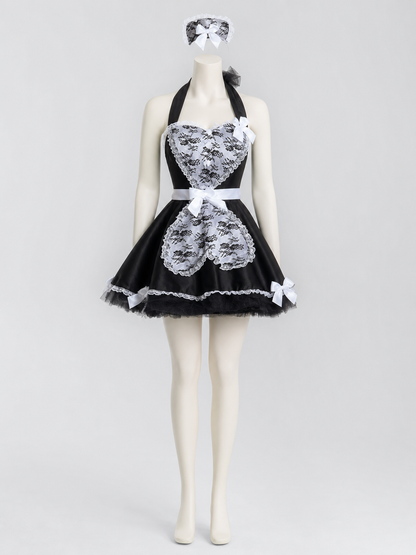 Cosplay Dress with Black-and-White Decor and Apron