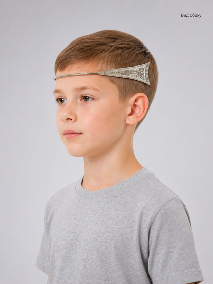 Silver-Colored Carnival Headpiece in an Ethnic Style side view