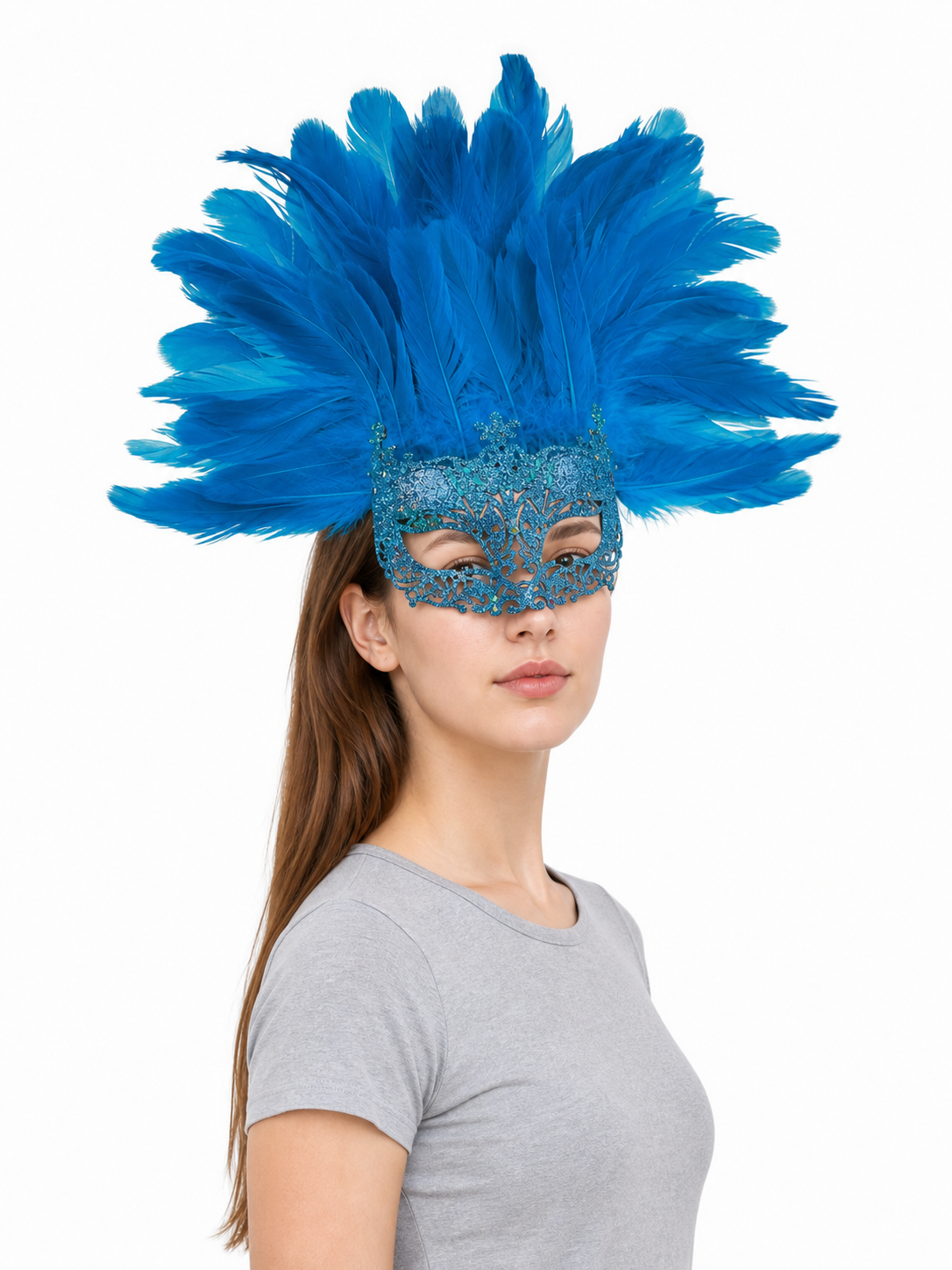 Carnival Eye Mask with Blue Feathers