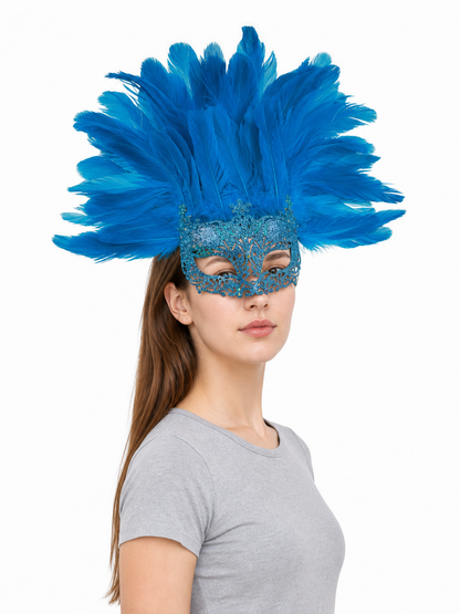 Carnival Eye Mask with Blue Feathers