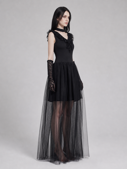 Gothic Dress with Veil and Long Gloves