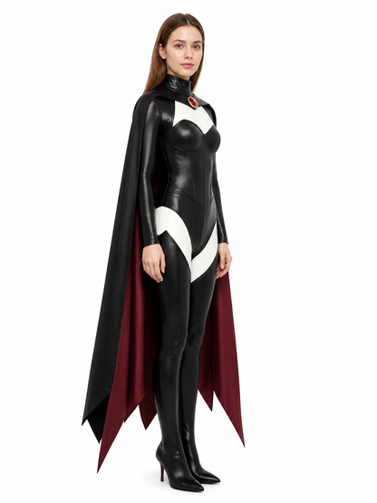 Black Cosplay Jumpsuit with Long Cape side view