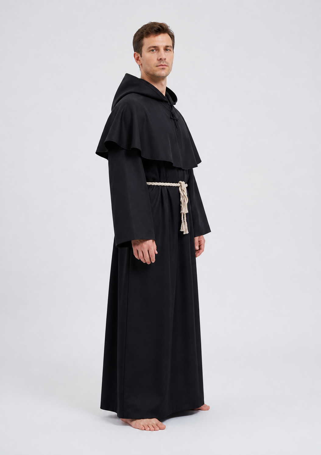 Black Robe with Pointed Hood and Belt for Cosplay side view