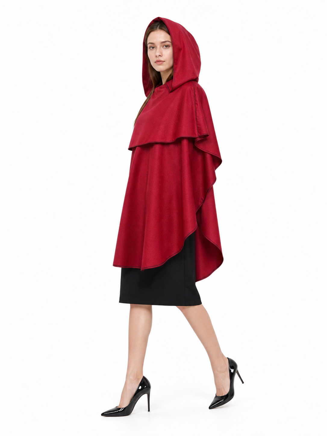 Burgundy hooded costume cloak for cosplay
