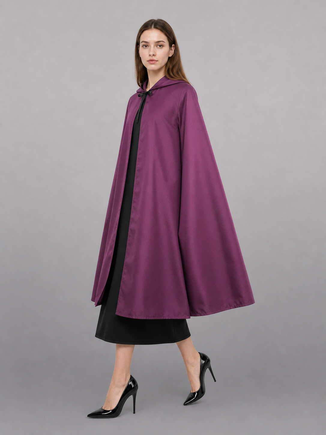 Long purple carnival hooded cloak