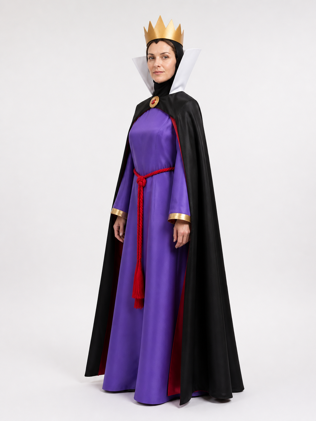 Snow White Evil Queen Costume – Dress, Cape, Crown side view
