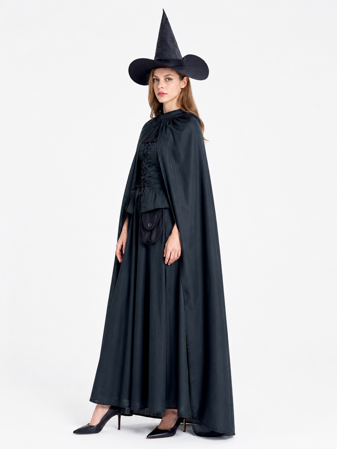 Halloween Witch Costume with Cape and Hat side view