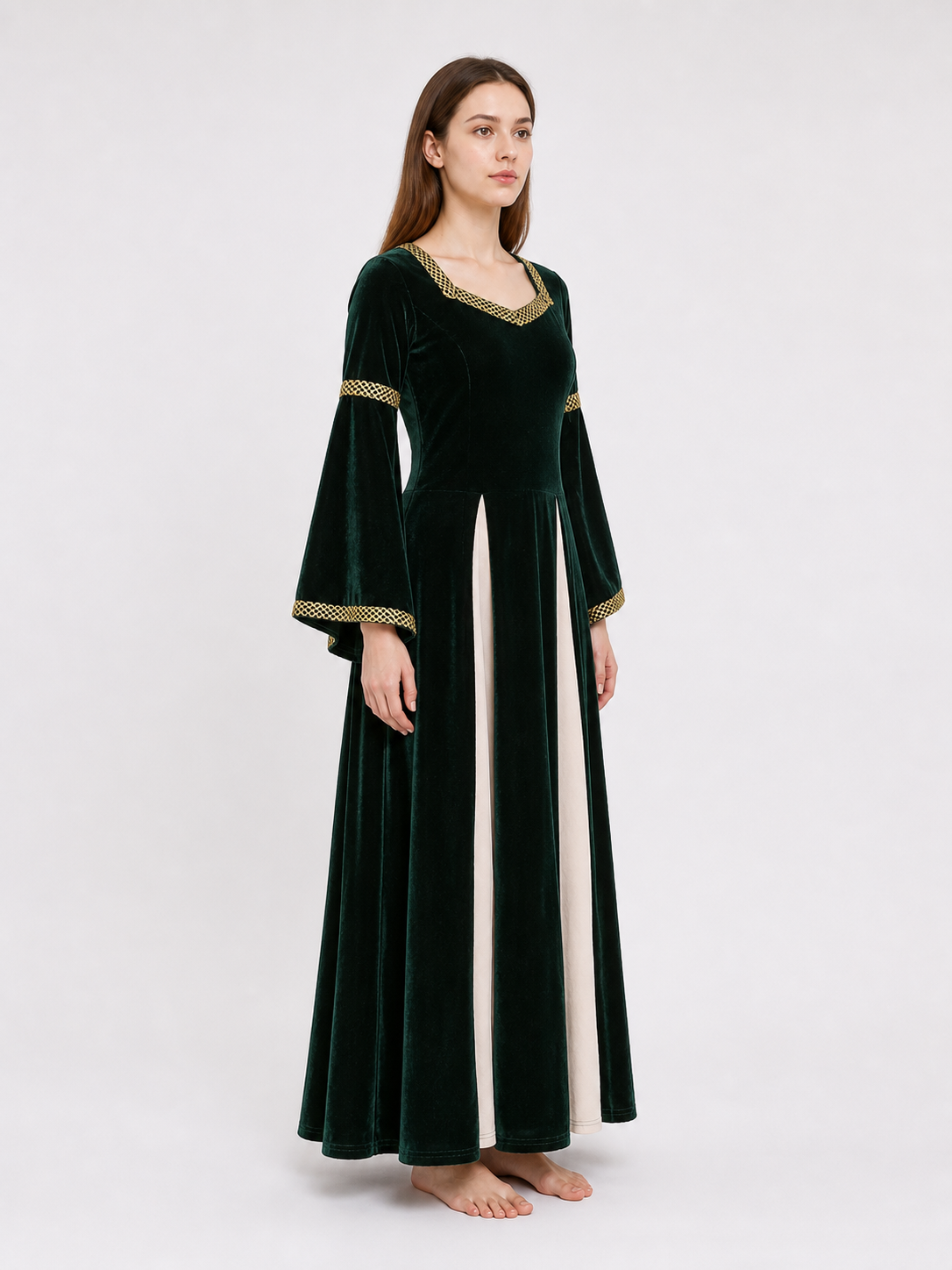 Medieval Floor-Length Dress with Bell Sleeves side view 2