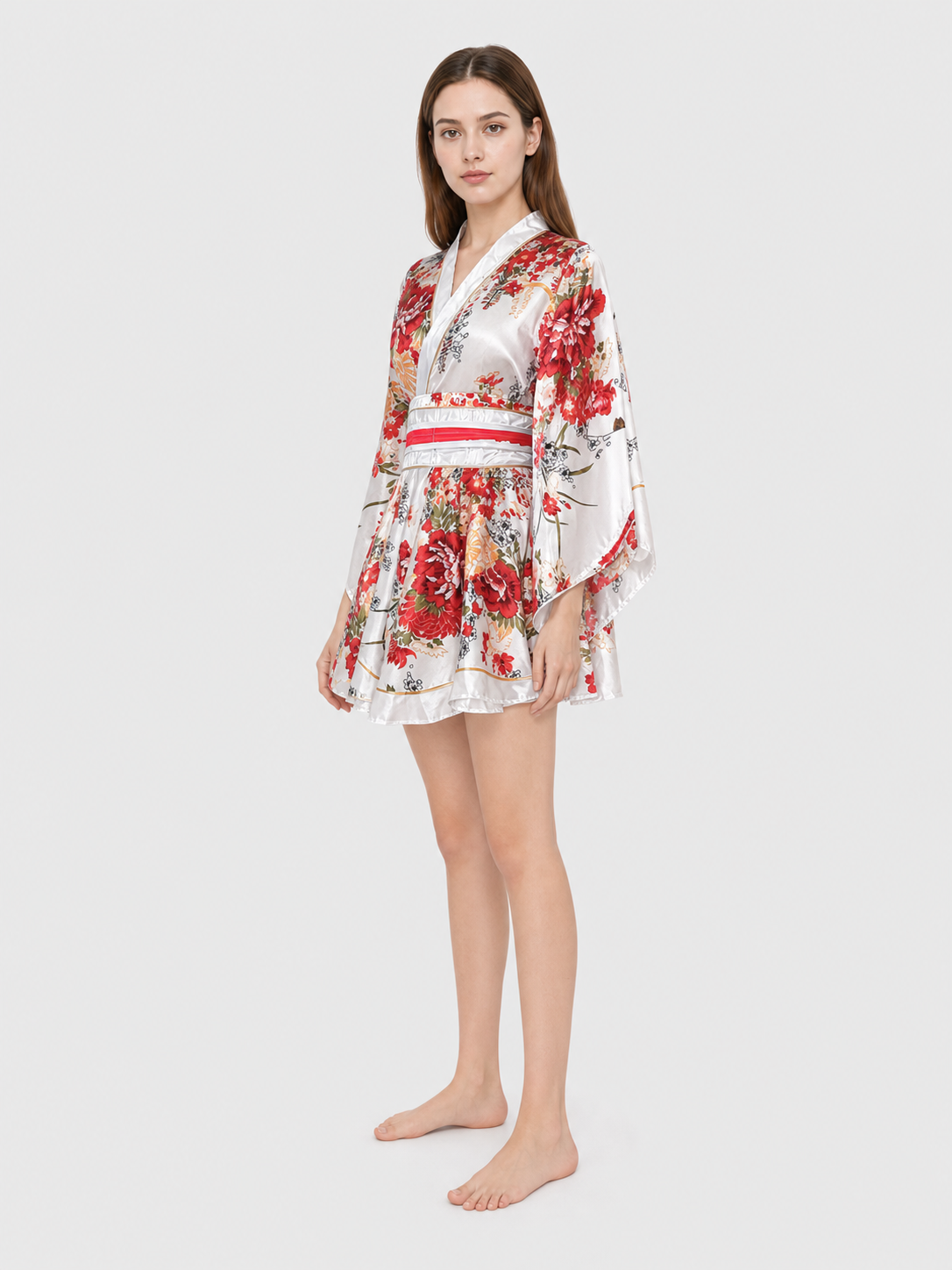 Floral Print Kimono Set with Belt
