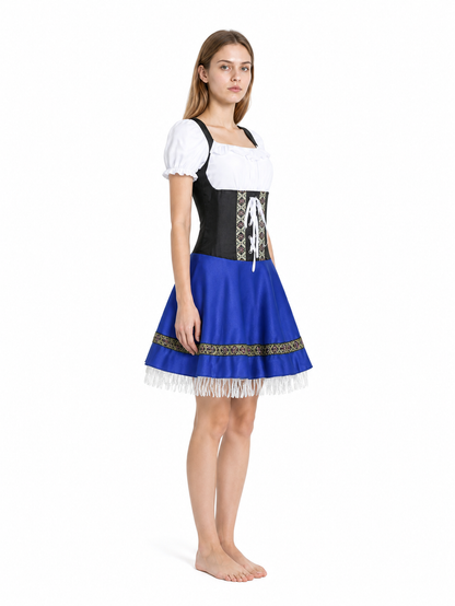Dirndl Dress with a Corset and Full Skirt with Colorful Trim side view