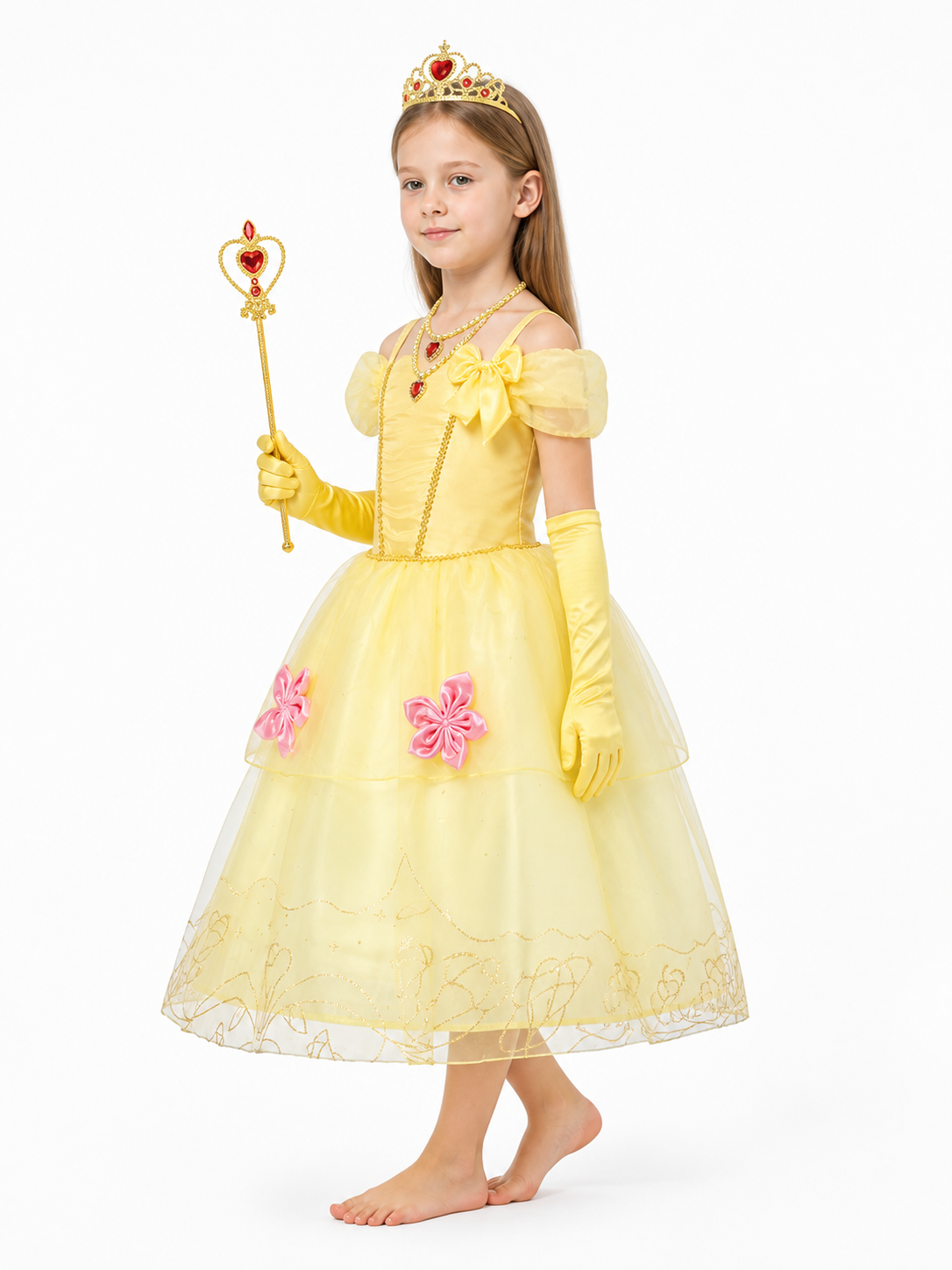 Princess costume with a full skirt and crown for Halloween side view